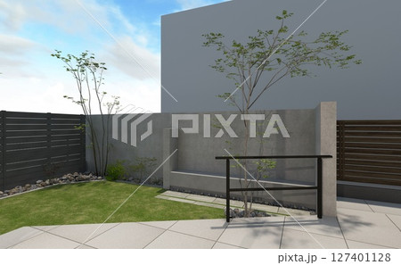 シンプルですっきりとしたモルタルの庭 シンプルですっきりとしたモルタルの庭 127401128