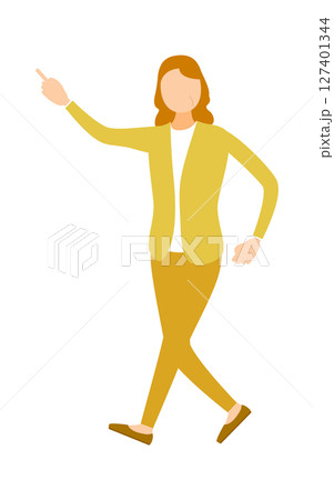 遠くを指さして歩くシニア女性のベクターイラスト 127401344