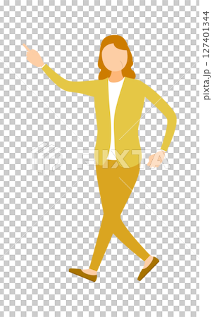 遠くを指さして歩くシニア女性のベクターイラスト 127401344