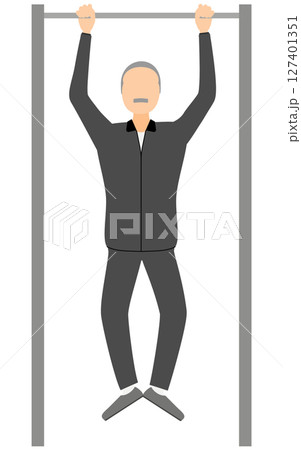 懸垂するジャージ姿のシニア男性のベクターイラスト 127401351