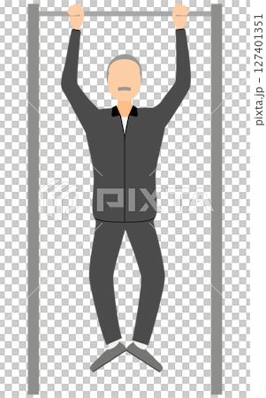 Vector illustration of a senior man in a jersey doing pull-ups 127401351