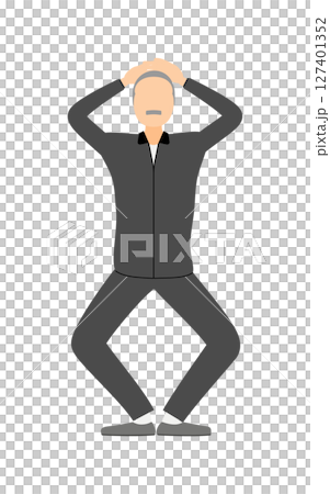 Vector illustration of a senior man in a jersey doing squats 127401352
