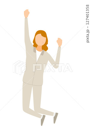 ガッツポーズでジャンプするジャージ姿のシニア女性のイラスト 127401358