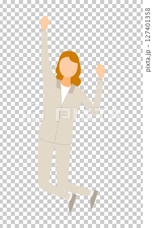 ガッツポーズでジャンプするジャージ姿のシニア女性のイラスト 127401358