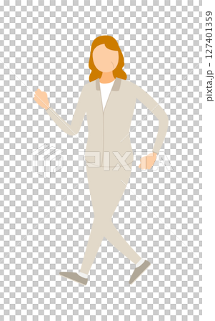 Vector illustration of a senior woman in a jersey walking with her arms waving 127401359