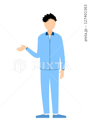 身振りを交えて話すジャージ姿の男性のベクターイラスト 127401363