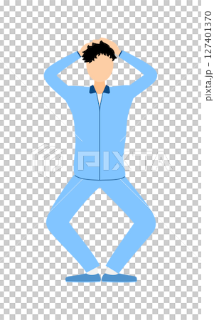 スクワットするジャージ姿の男性のベクターイラスト 127401370