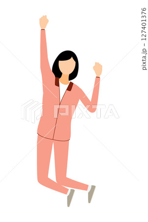 ガッツポーズでジャンプするジャージ姿の女性のイラスト 127401376