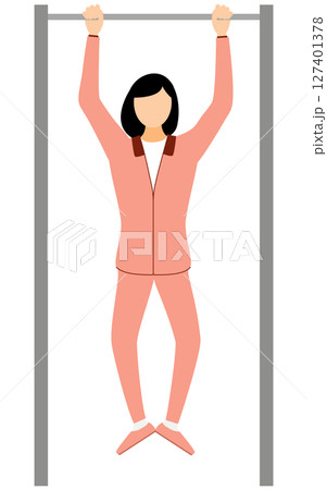懸垂するジャージ姿の女性のベクターイラスト 懸垂するジャージ姿の女性のベクターイラスト 127401378