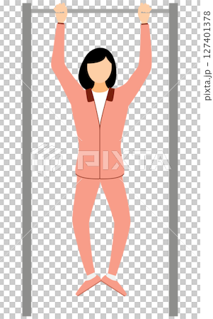懸垂するジャージ姿の女性のベクターイラスト 懸垂するジャージ姿の女性のベクターイラスト 127401378