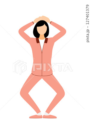 スクワットするジャージ姿の女性のベクターイラスト スクワットするジャージ姿の女性のベクターイラスト 127401379