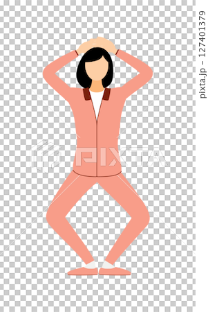 スクワットするジャージ姿の女性のベクターイラスト スクワットするジャージ姿の女性のベクターイラスト 127401379