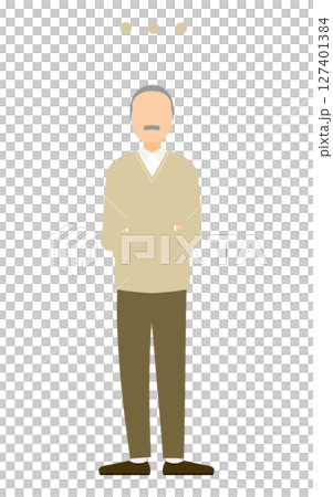 腕を組んで悩むシニア男性のベクターイラスト 127401384