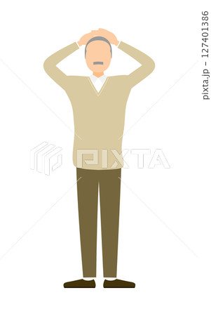 頭を抱えて困るシニア男性のベクターイラスト 127401386