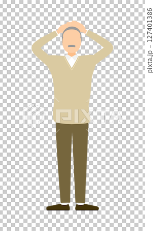 頭を抱えて困るシニア男性のベクターイラスト 127401386