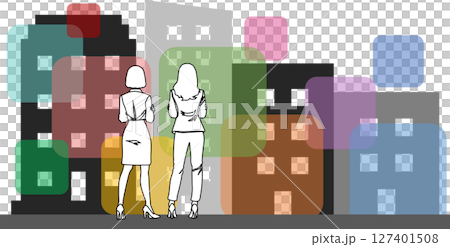 Illustration of a business woman in an office district Illustration of a business woman in an office district 127401508