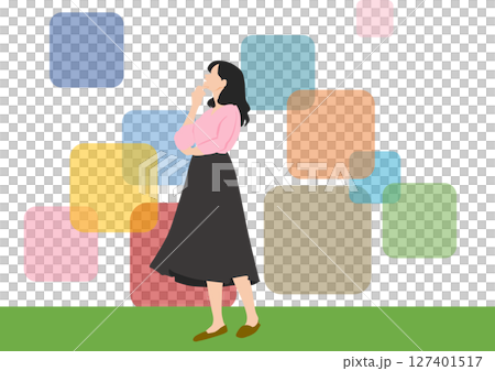 オフィス街にいるビジネスウーマンのイラスト オフィス街にいるビジネスウーマンのイラスト 127401517