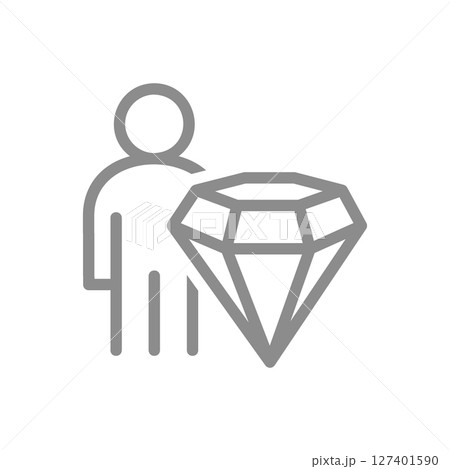 Person near a diamond line icon. Personal...のイラスト素材 [127401590] - PIXTA