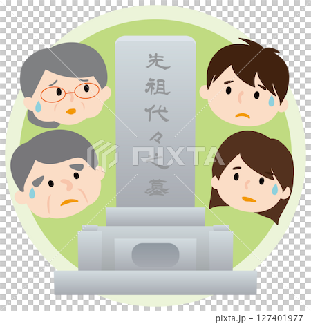 Vector illustration of a family thinking about closing a grave Vector illustration of a family thinking about closing a grave 127401977