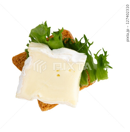 appetizer with camembert and lettuce 127402310