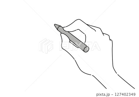 ペンを持ち何か書いているシンプルな片手の白黒シルエットベクターイラスト 127402349