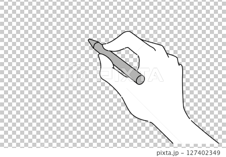 ペンを持ち何か書いているシンプルな片手の白黒シルエットベクターイラスト 127402349