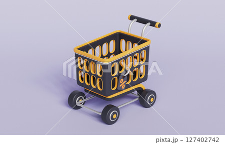 Shopping Cart with Discount Tag. 3D Rendering. Shopping Cart with Discount Tag. 3D Rendering. 127402742