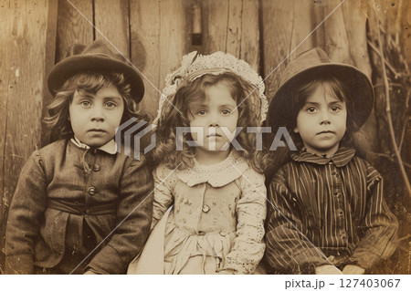 Vintage portrait of children, photo picture with original film grain 127403067