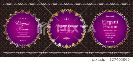 高級感のあるエレガンスなフレームセット、装飾デザイン、飾り罫、上品な背景、金、ゴールド、パープル 127403069