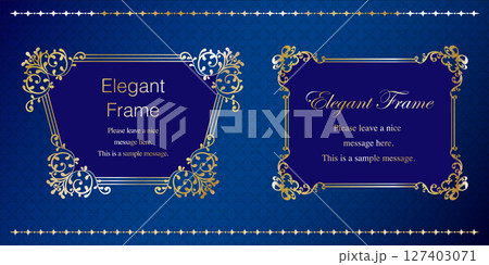 高級感のあるエレガンスなフレームセット、装飾デザイン、飾り罫、上品な背景、金、ゴールド、ブルー 127403071
