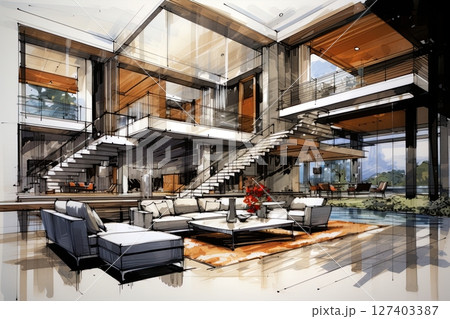 Interior design of an apartment. Sketch drawing, blueprint design. Ai Generative 127403387