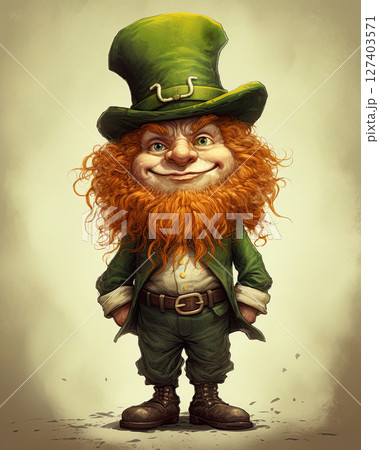 Saint Patrick's day Leprechaun. Vintage portrait poster design. Ai Generative 127403571