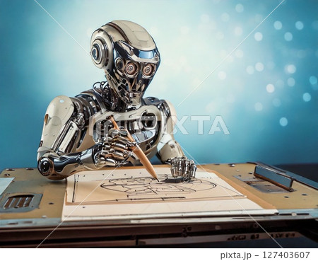 画版に絵を描いているロボット 画版に絵を描いているロボット 127403607