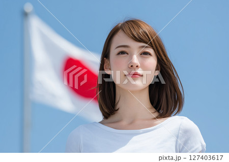 日本国旗と若者（AI生成画像） 127403617