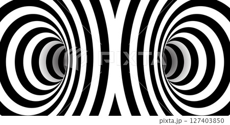 Illusion of distorted space - wormhole with entrance and exit as bw bg 127403850