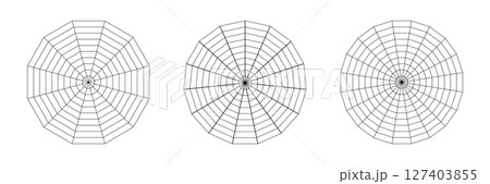 Kiviat blank spider radar chart with twelve, fifteen and twenty segments Kiviat blank spider radar chart with twelve, fifteen and twenty segments 127403855