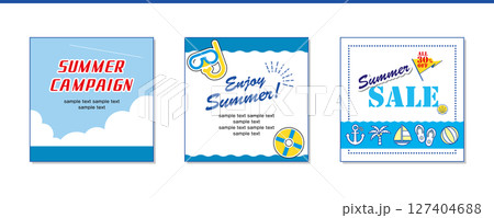 爽やかな夏のイラスト・デザインセット サマーイベントやキャンペーン、バーゲンのタイトルやバナー等に 爽やかな夏のイラスト・デザインセット サマーイベントやキャンペーン、バーゲンのタイトルやバナー等に 127404688