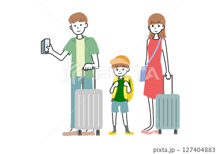 飛行機に乗る手続きをする家族のイラスト 127404883
