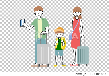 飛行機に乗る手続きをする家族のイラスト 127404883