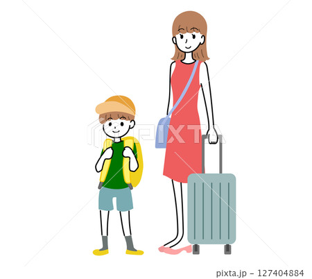 旅行する母親と息子のイラスト 127404884