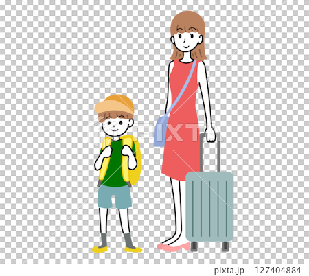 旅行する母親と息子のイラスト 127404884
