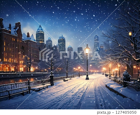 雪景色　街並み 127405050