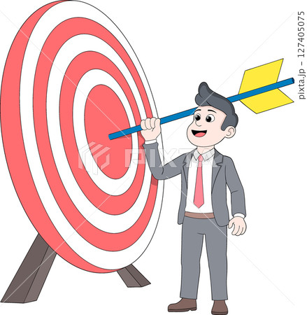 Businessman Hitting Target Center with Arrow Businessman Hitting Target Center with Arrow 127405075