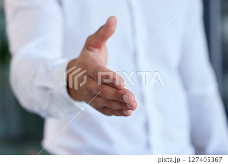 Hand, handshake and contract with employee ready for agreement, hiring interview and meeting. Businessperson, deal and hand shake gesture for agree and thank you for business success and vision Hand, handshake and contract with employee ready for agreement, hiring interview and meeting. Businessperson, deal and hand shake gesture for agree and thank you for business success and vision 127405367