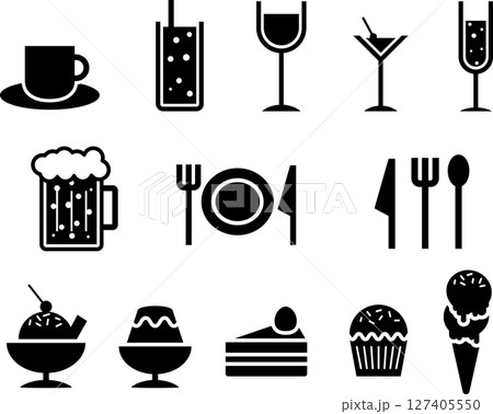 カフェやレストランで使える食べ物・飲み物アイコン 127405550