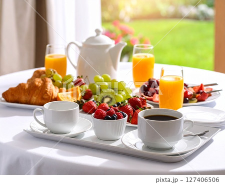 フルーツ盛沢山のヘルシーな朝食 127406506