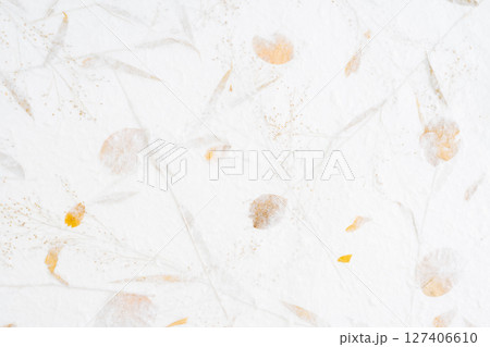 Mulberry paper with flower and leaves texture background. Mulberry paper with flower and leaves texture background. 127406610