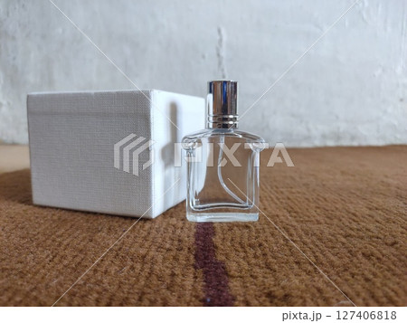 empty perfume bottle with white box template for beauty, fashion, cosmetic and health care product 127406818