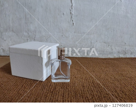 empty perfume bottle with white box template for beauty, fashion, cosmetic and health care product 127406819