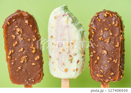 chocolate ice cream on a stick 127406930